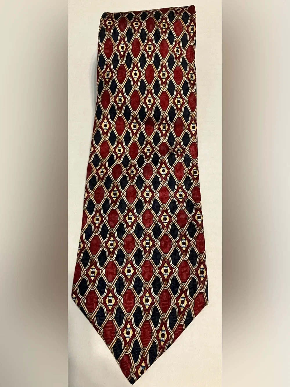 Geoffrey Beene Red and Navy Interlocking Geometric Tie